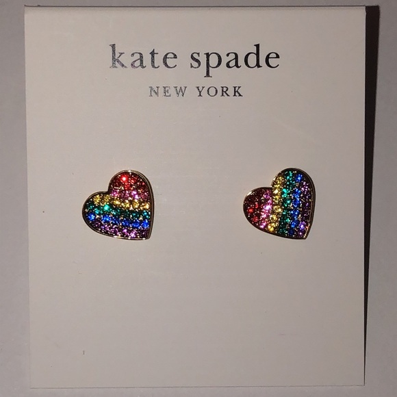 Kate Spade Gold Plated Heart Rainbow Joy Stud Earrings Muti Colored Crystal NWT - Picture 4 of 16